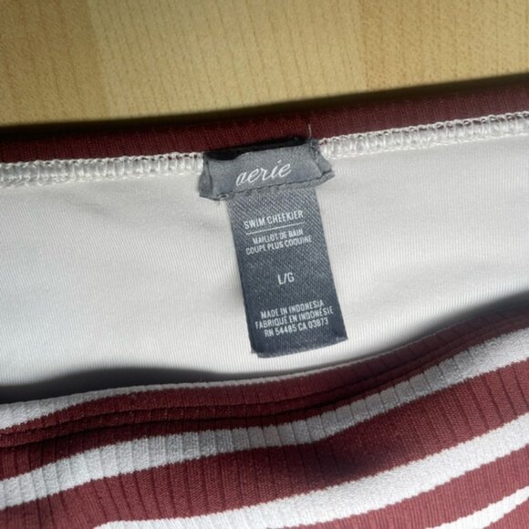 Aerie Large Swimsuit 2 Piece Bikini Stripe White Red Longline Halter Neck Top Pc - Picture 7 of 8